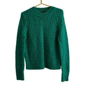 Maje Monou Green Mohair Blend Open Knit Crewneck Sweater Size Large